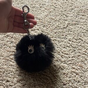 Black Furry Pom Pom Keychain with Eye Charm